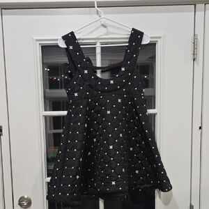 Black Quilted Sleeveless Top with White Accents